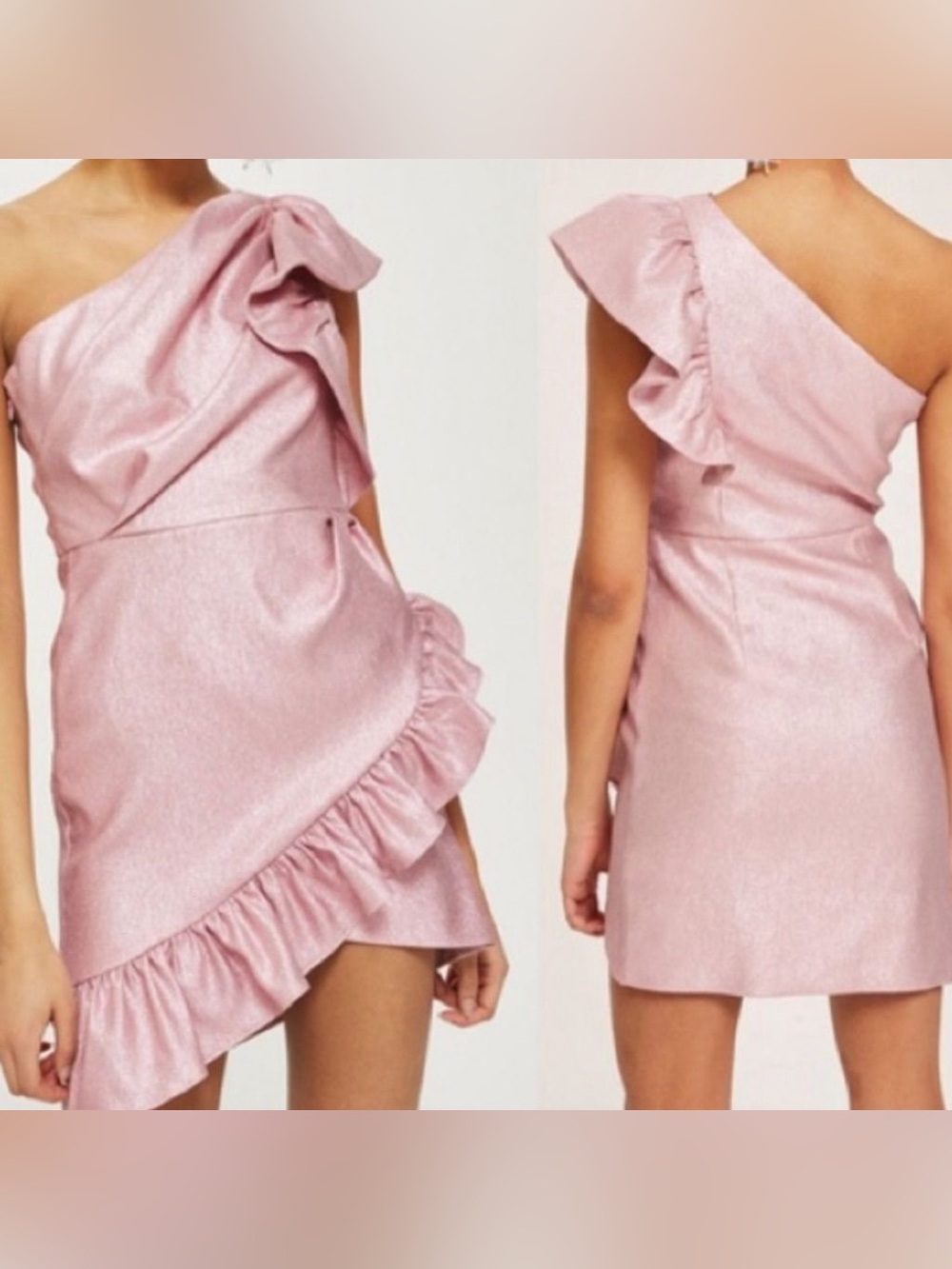 Topshop Blush Pink One-Shoulder Ruffled Mini Dress